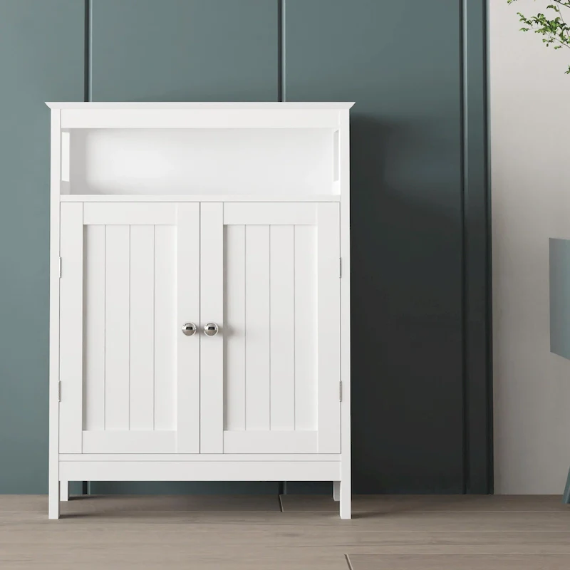 White Double Door Freestanding Bathroom Storage Cabinet, 1-Person