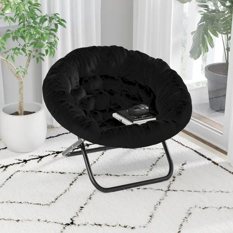 Oversized Folding Saucer Chair with Padded Upholstery and Steel Frame – Gray/Soft Gold / Black / Dusty Aqua/Soft Gold / Ivory/Soft Gold / Blush/Soft Gold / Dusty Purple/Soft Gold / Emerald / Emerald/Soft Gold, 1-Person Use