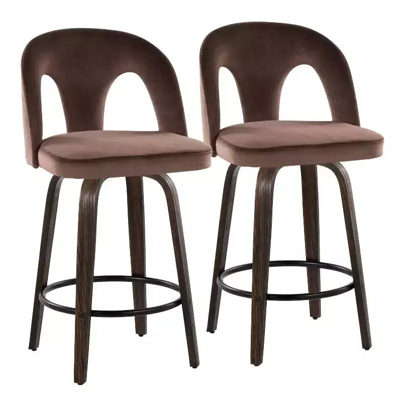Set of 2 Counter Height Barstools Dark Velvet