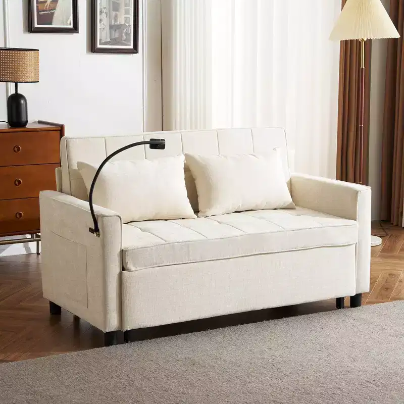 Whisen 56 Loveseat Sofa & Sleeper Sofa Bed, Reversible Backrest Cushion, Side Pockets, USB Ports and Phone Holder