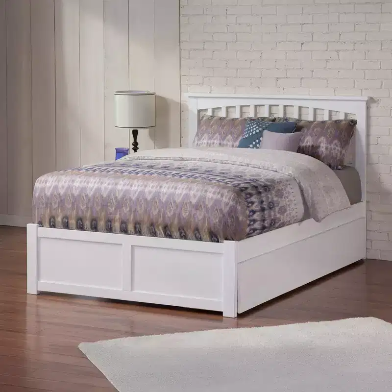 44.29 in.H White Full Size Freestanding Headboard with Mattress Platform
