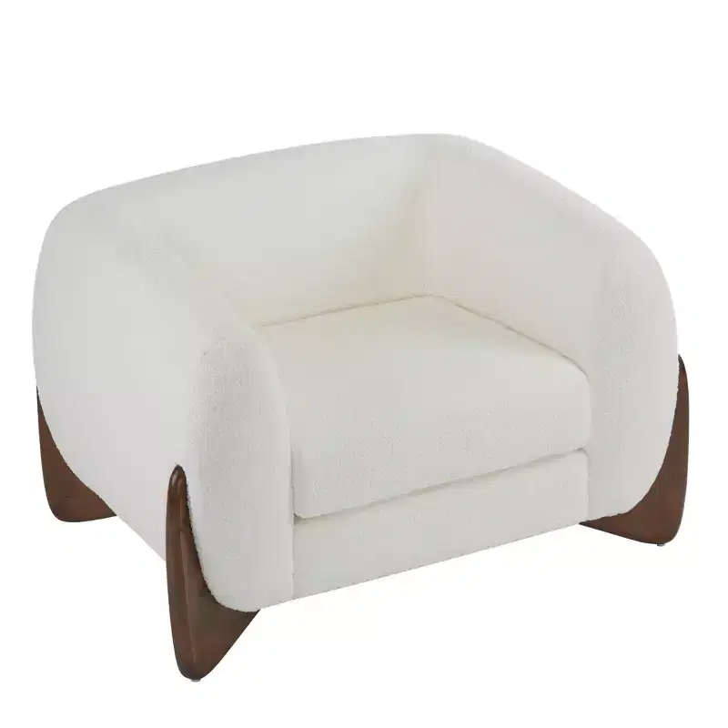Birch Wood Boucle Upholstered Club Chair