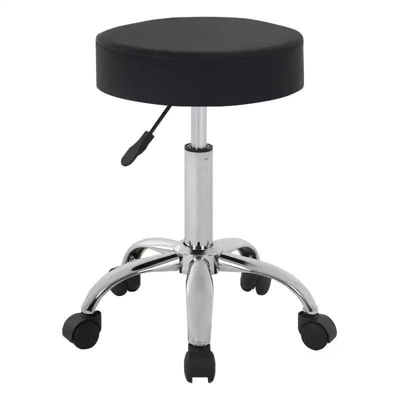 Versatile Salon Chair Round Rolling Stool Adjustable Height PU Leather Seat Cushion