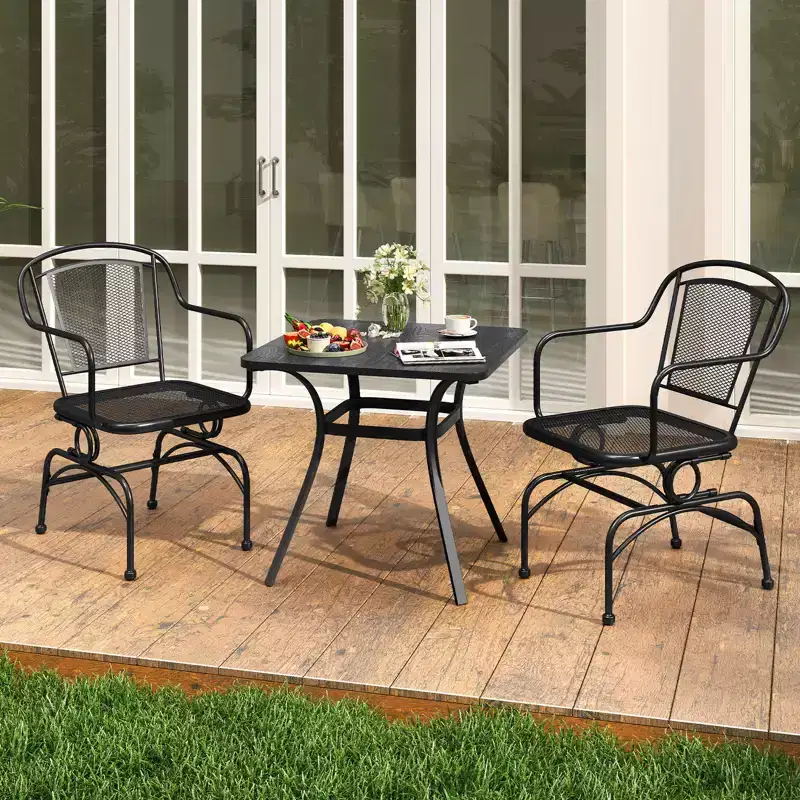 Costway Patio Rocking Chairs Set of 2 w/ Metal Mesh Backrest & Seat Armrests Gentle