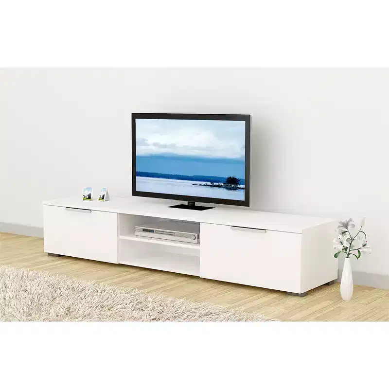 2-Drawer 2-Shelf TV Stand, White High Gloss