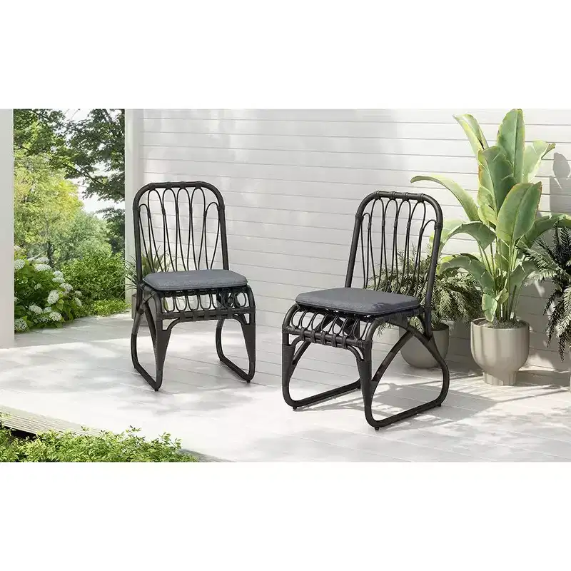 MAYEERTY Set of 2 Outdoor PE Wicker Dining Chairs With Washable Cushion Gray Rattan for Patio Garden
