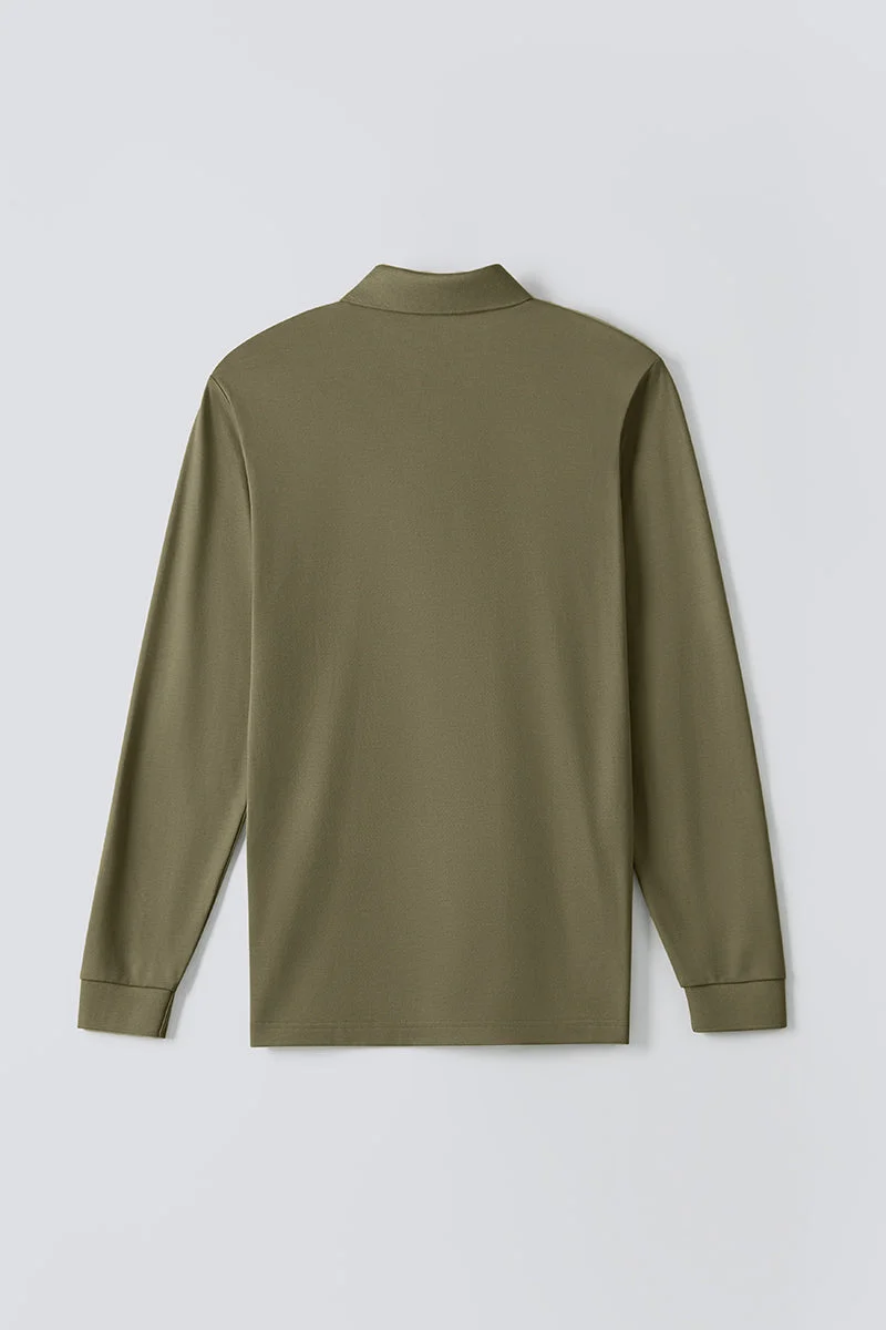 Pique Long Sleeve Polo – Olive