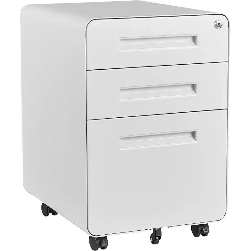 3-Drawer Filing Cabinet for Home Office, Lockable Mobile, White