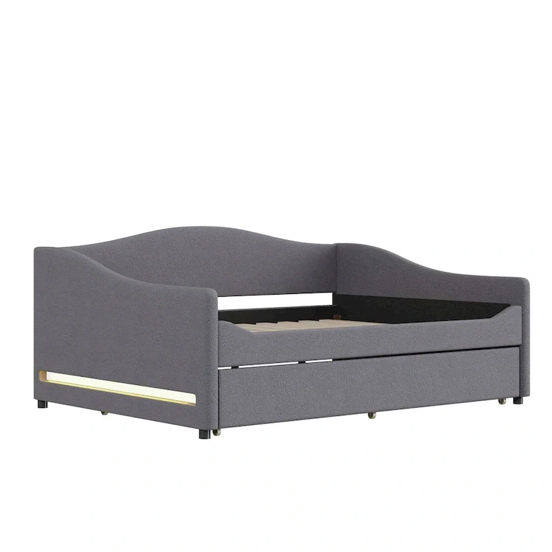 Full Teddy Fleece Daybed with Trundle and LED Lights