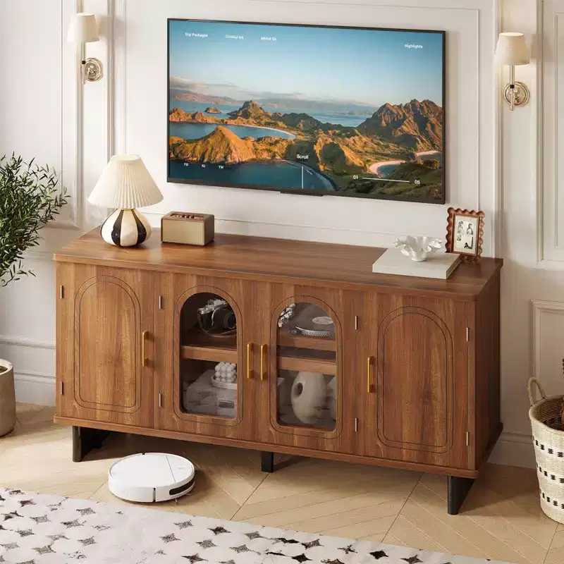Bestier 60 TV Stand for 65 TV, Entertainment Center Modern Media Console Cabinet with Glass Doors & Adjustable Shelves for Living Room & Bedroom