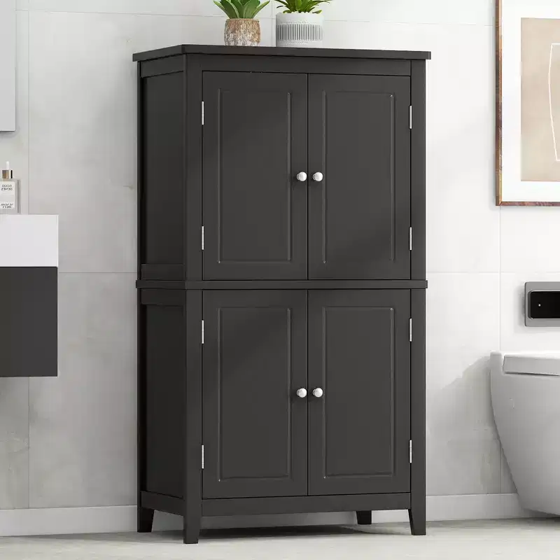 Space-Saving Bathroom Floor Storage Cabinet with Adjustable Shelves and Doors