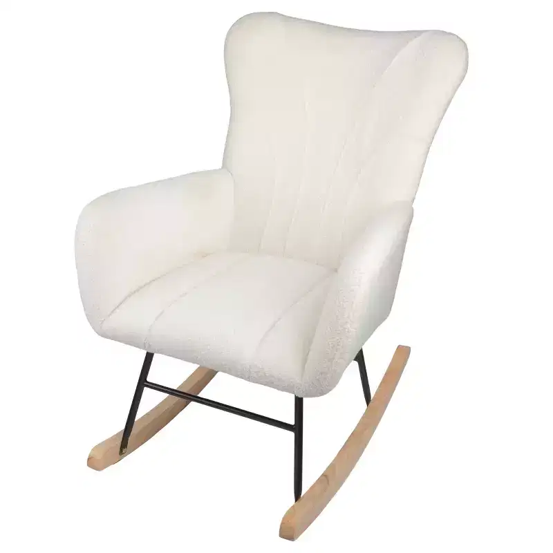 Rocking Chair Teddy Fabric Upholstered Chair Ergonomic Modern Rocker