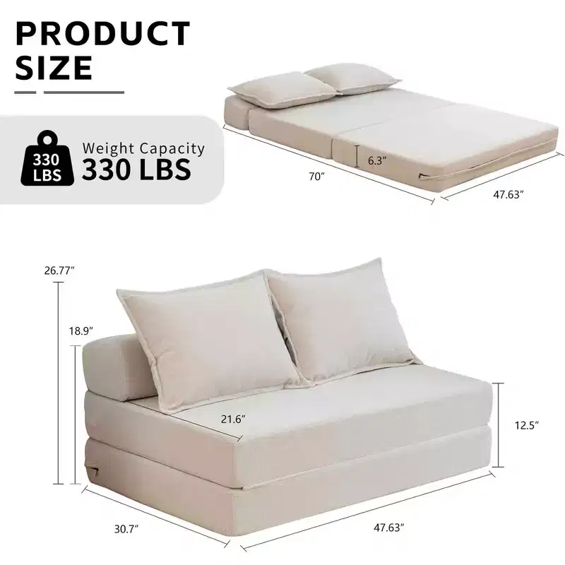 Foldable Sofa Bed Sleeper Lounge Chair with Pillow, Floor Mattress Floor Couch with Backrest for Living Room Dorm Guest Room Home Office Twin