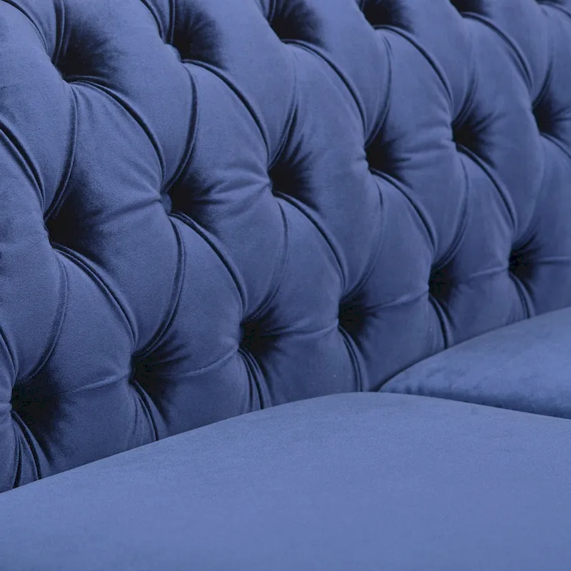 Blue 84.75 Chesterfield Button Tufted 3-Seater Sofa with Nailheads and Legs