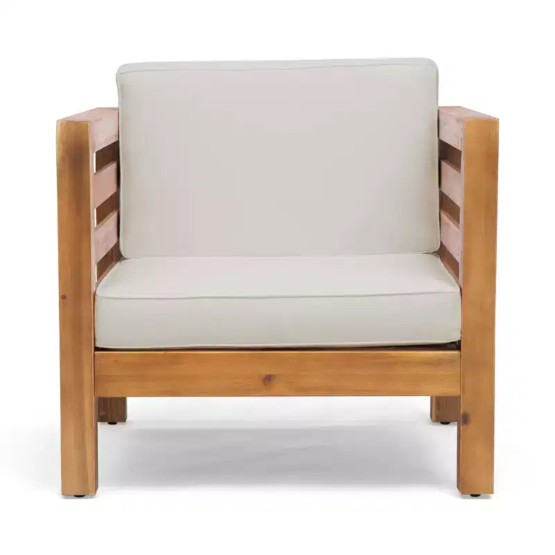 GDFStudio Cascada Outdoor Acacia Wood Club Chair with Water-Resistant Cushion