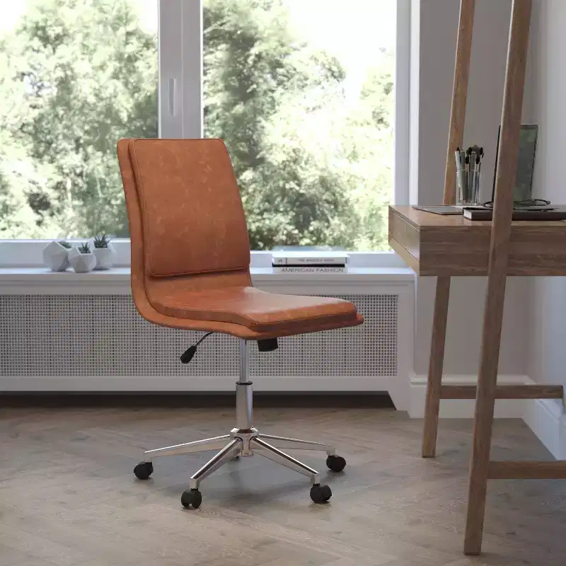 Mid-Back Armless Swivel Task Office Chair Bonded Leather Adjustable Metal Base