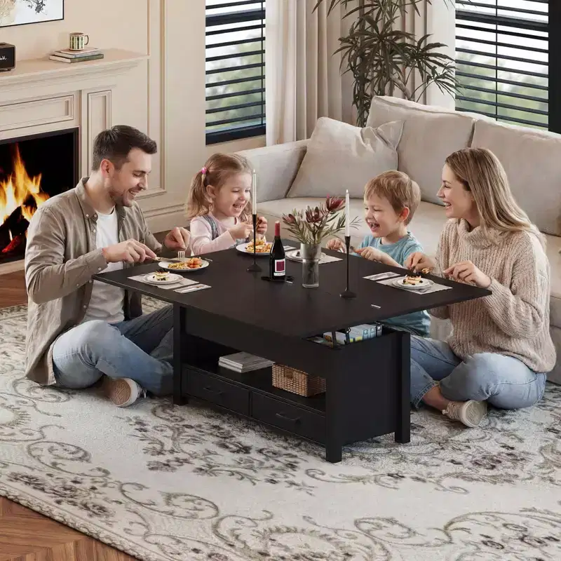 Coolmee 40 Coffee Table Lift Top, Multi-Function Convertible Coffee Table with Drawers and Hidden Compartment, Converts to Dining Table