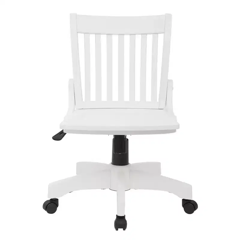 Deluxe Armless Wood Bankers Chair White with Wheels - OSP Home Furnishings: Adjustable, Unupholstered, Traditional Style