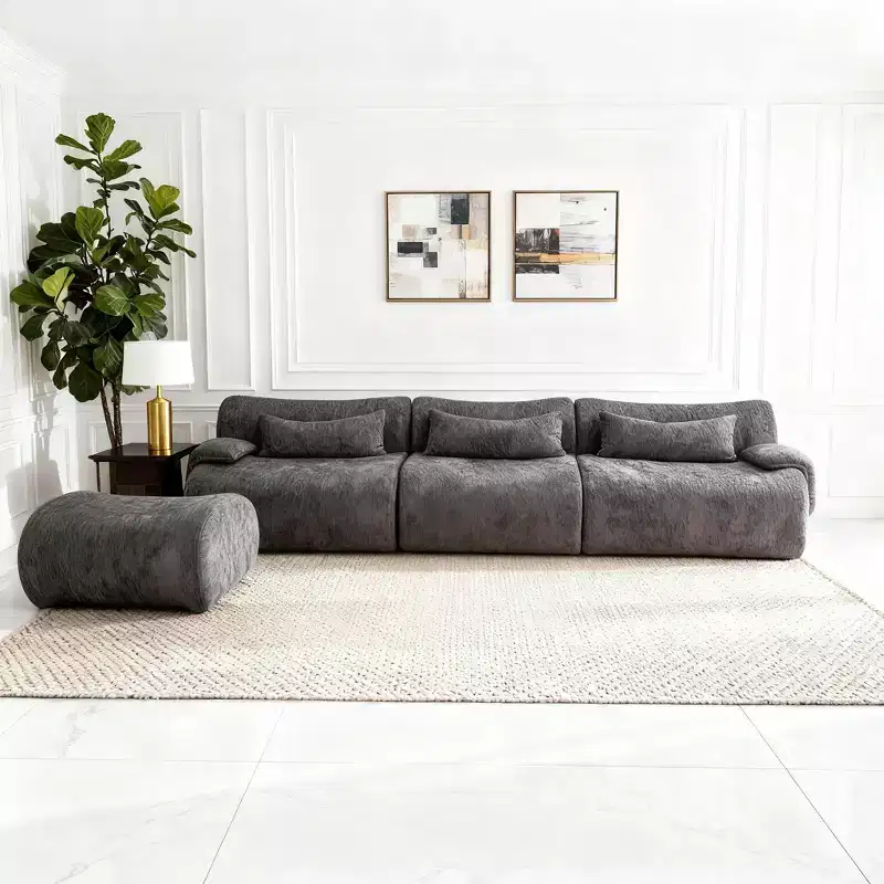 GDFStudio Yugi Modern 117 3-Seater Boneless Sectional Sofa with Curved Armrests and Streamlined Design