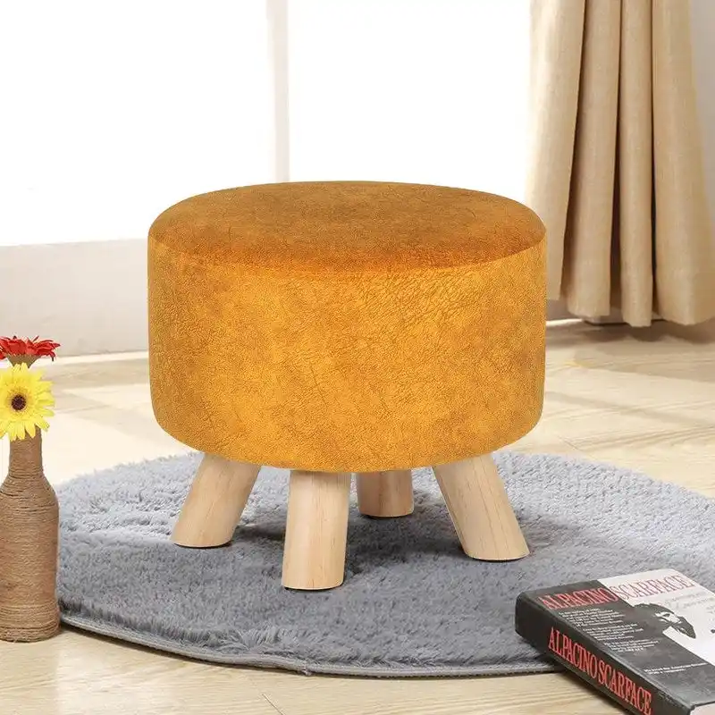Round Velvet Ottoman Footstool (with Non-Slip Foot Pads)