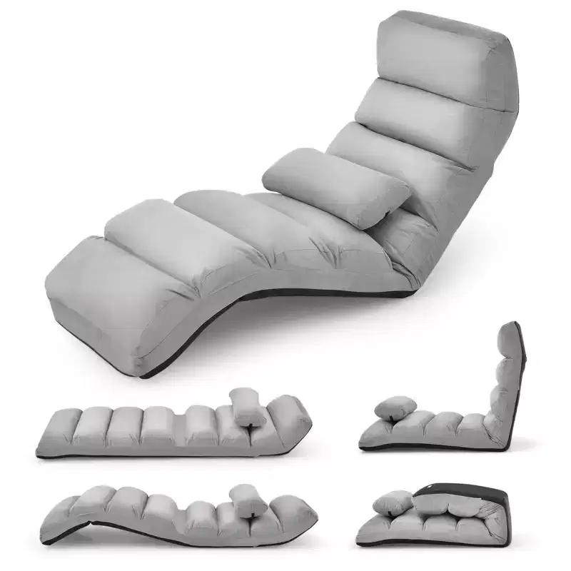 Costway Folding Floor Lazy Sofa, Chaise Lounge Sofa with 5-Position Adjustable Backrest Gray/Beige