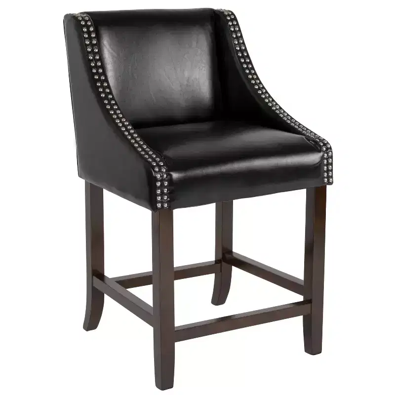 Emma and Oliver 24H Transitional Walnut Counter Stool w/ Accent Nail Trim