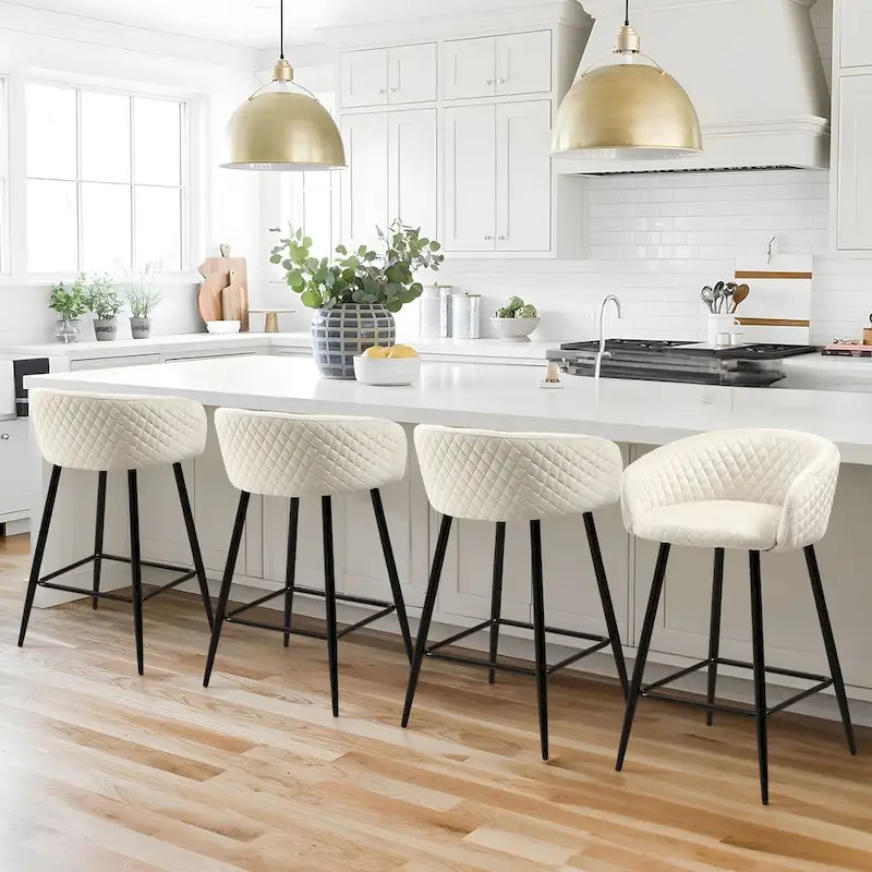 Velvet Upholstered Counter Height Bar Stools with Arms & Metal Legs - 33.9 H x 20.1 W x 20.7 D