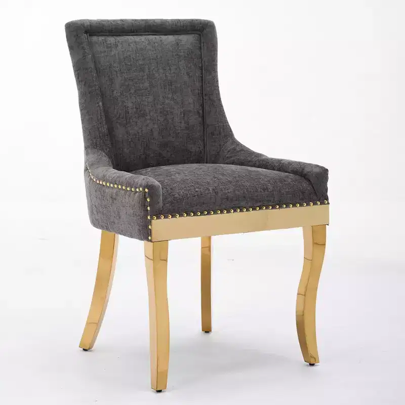 Okak Modern Chenille Dining Chairs Set of 2, Comfy Fabric Chairs with Thick Upholstered, Accent Chairs with Gold - Plated Legs Rivet Trim