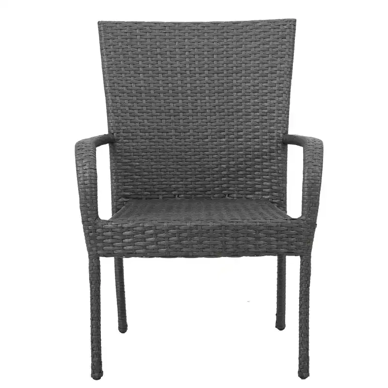 Gray PE Wicker Stackable Chair 1 Piece Space Saving Weather Resistant for Patio Garden