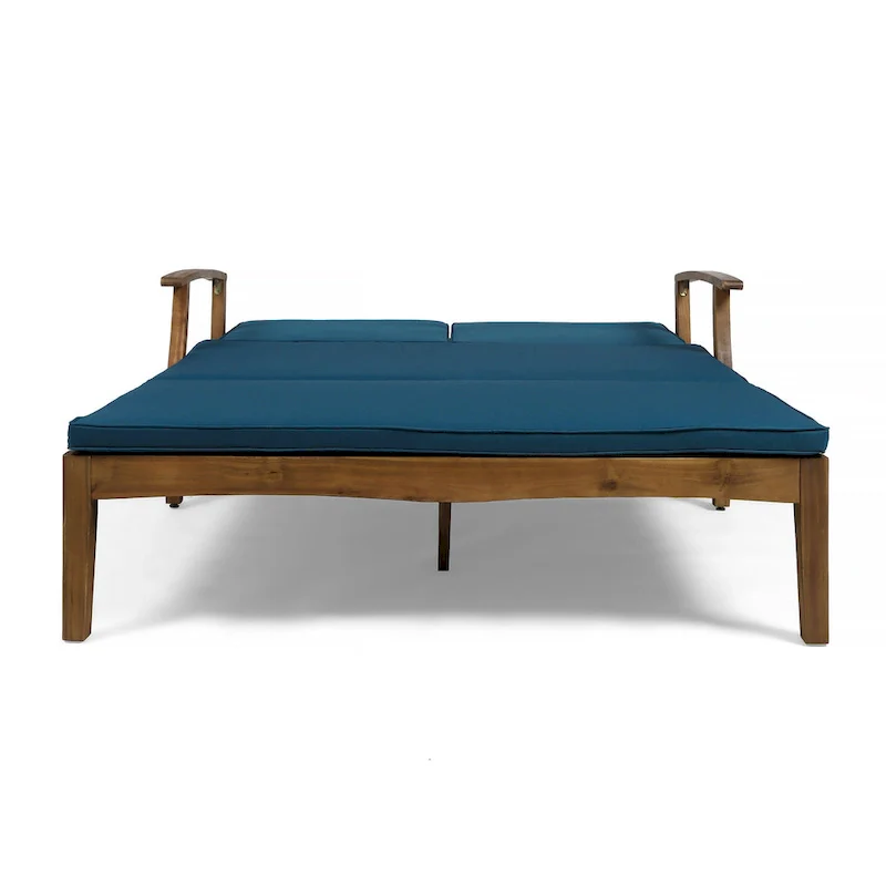 Hoye Double Chaise Lounger Recliner Bed, Outdoor, 79 Inch, Acacia Wood