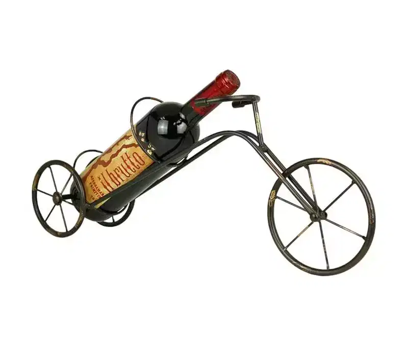 Classic Vintage Bike Trike Style Wine Rack Freestanding One-Bottle Holder, Bike-Shaped Wine Organizer for Countertop and Tabletop