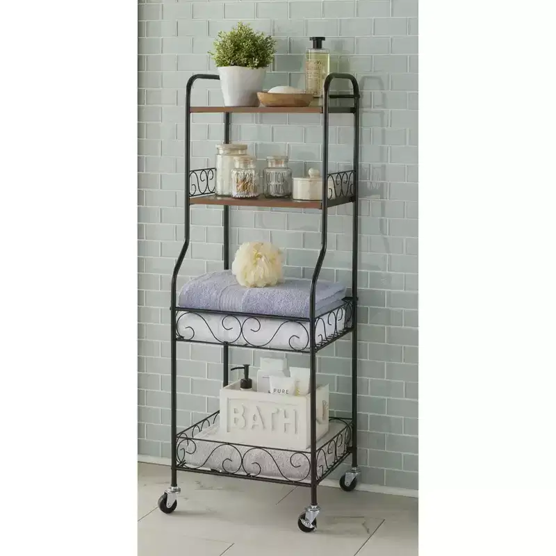 4-Tier Scroll Rolling Storage Rack with Shelves and Baskets