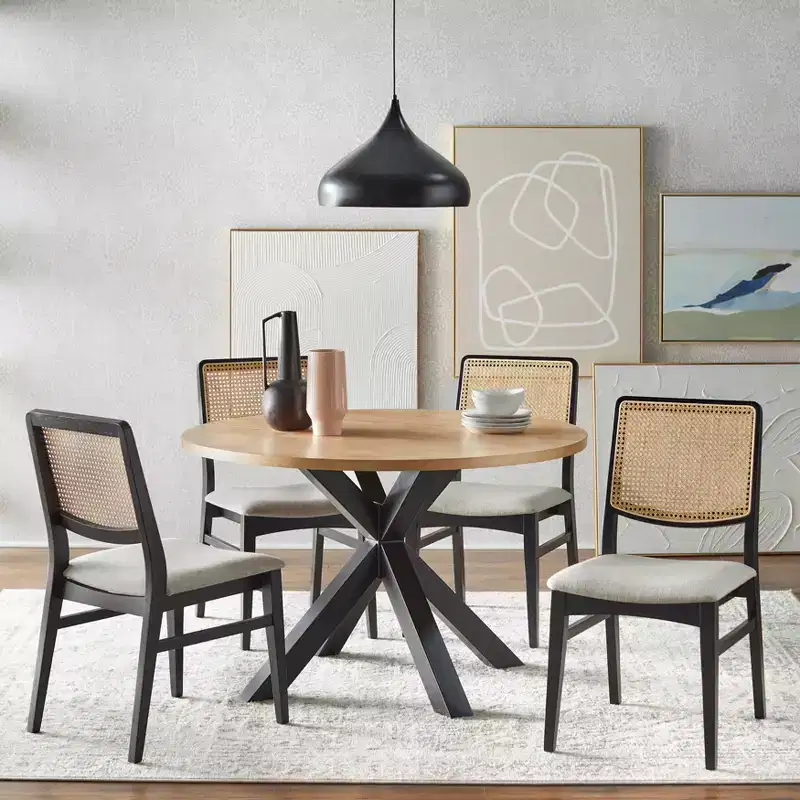 Lifestorey 5pc Gilcrest Mid Century Modern 45.25" Round Dining Set Black/Natural