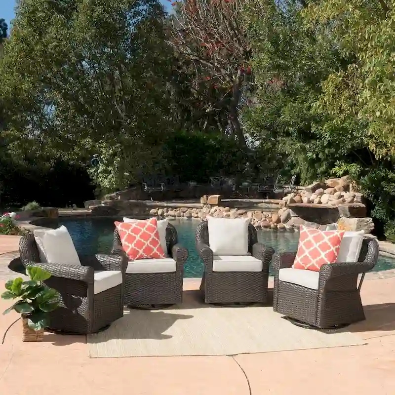Amaya Outdoor Wicker Swivel Rocking Chair with Cushion (Set of 4) by Christopher Knight Home