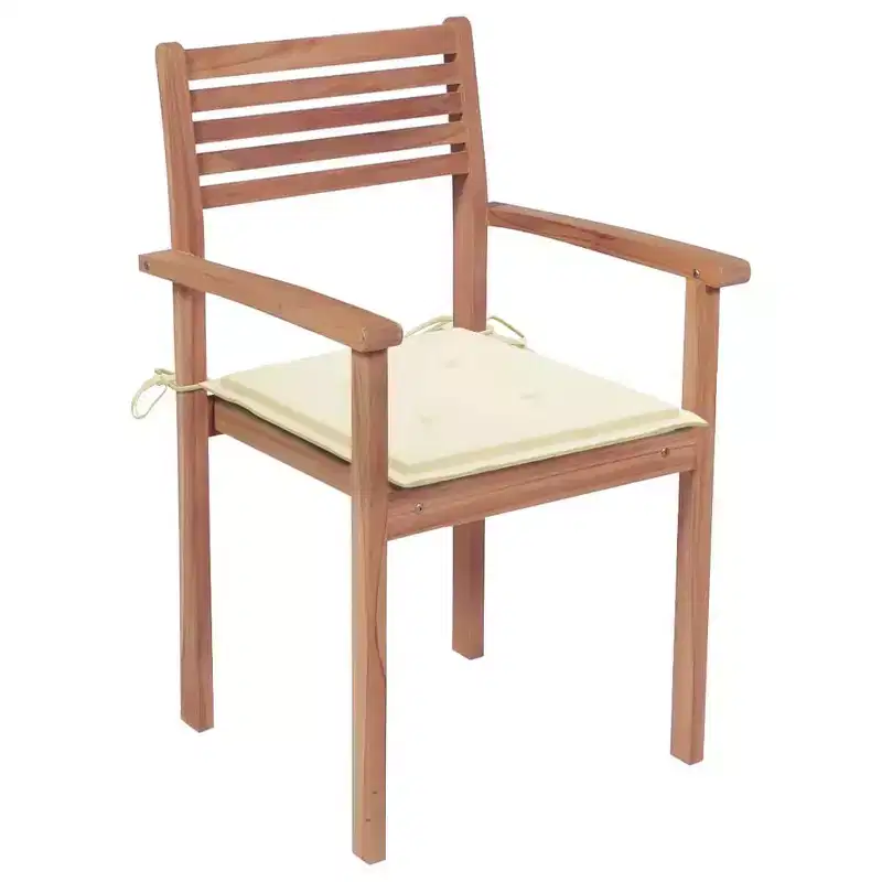 vidaXL 4-Piece Patio Chairs Set with Cream Cushions, Outdoor Seating Furniture, Durable Teak Construction, Stackable Design, Weatherproof