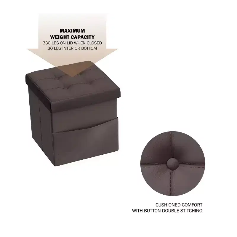 Lavish Home Folding Faux Leather Ottoman, Brown