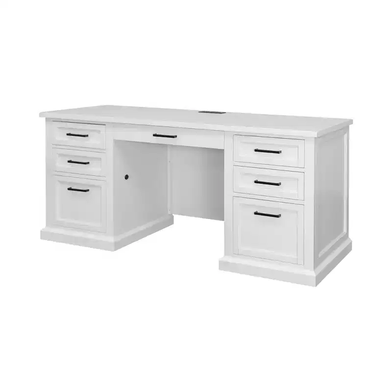 Modern Wood Credenza Desk – Executive Style, Bead Board Panels, USB Ports