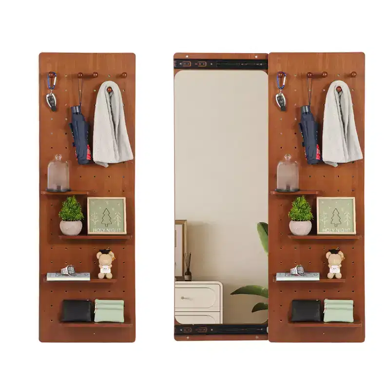 Wall Mounted Full Length Mirror with Shelf, Full Body Mirror with Pegboard, Wall Bathroom Makeup Mirror for Bedroom Living Room Dressing Room