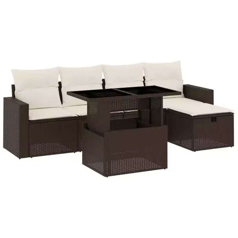 vidaXL 6 Piece Patio Sofa Set with Cushions Poly Rattan