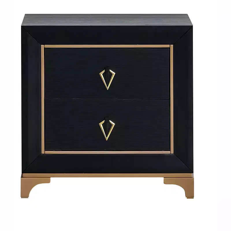 Passion Furniture Kramer Black and Gold 2-Drawer 24 in. W Nightstand