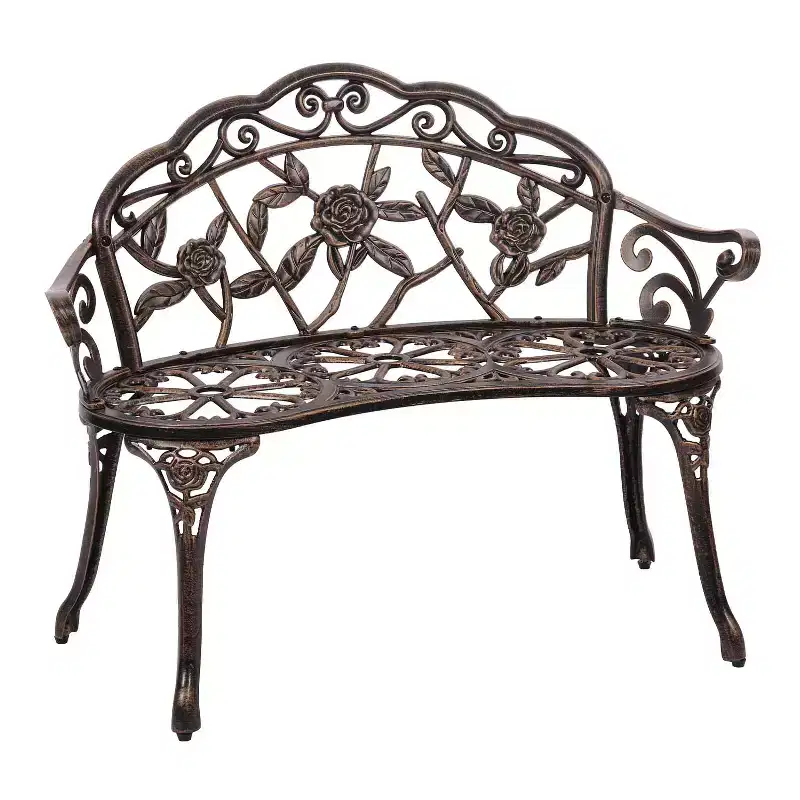 FDW Garden Bench with Intricate Rose Design Weather-Resistant Patio Yard Bench for Outdoor Seating, Bronze