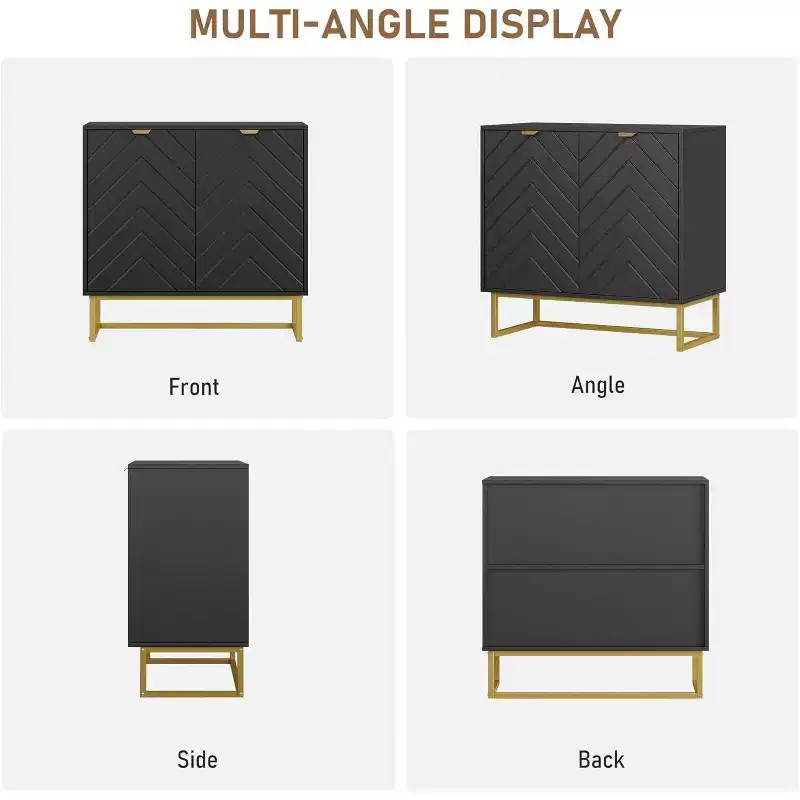 2pcs Modern Sideboard Buffet Cabinet Wood Accent Storage with Herringbone Doors & Shelves Credenza Console Table for Living/Dining Room, Entryway