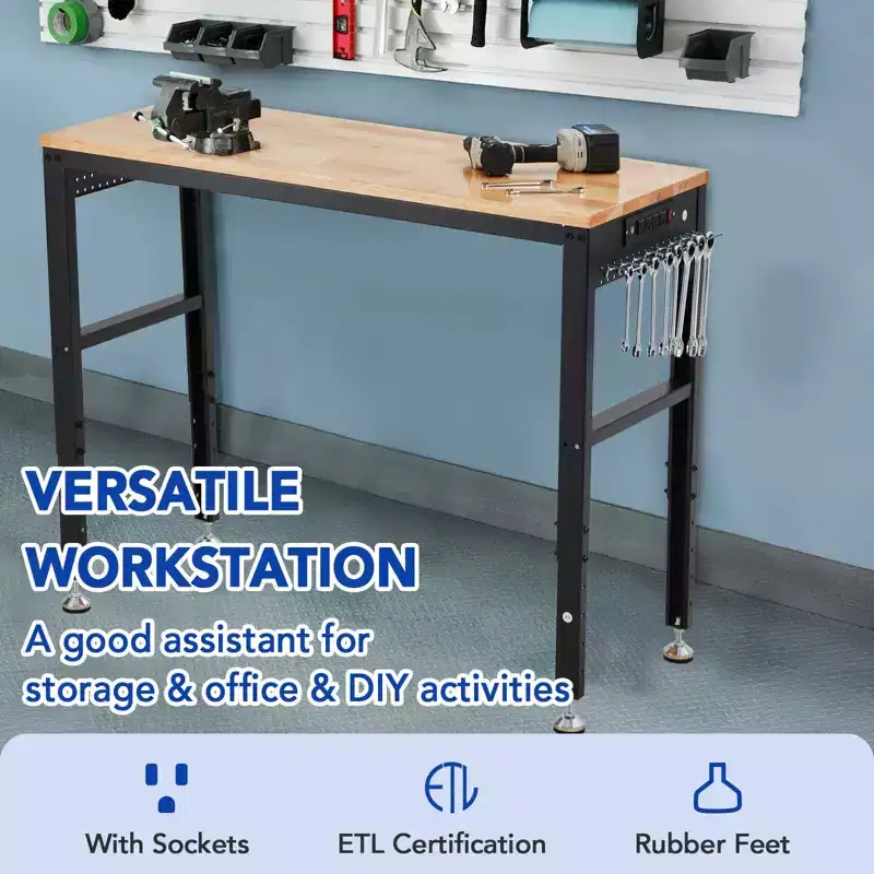 Adjustable Workbench , 2000 lbs Load Capacity, Height Adjustable 29.5-38.4, Ideal Heavy-Duty Garage Worktable for Home, Office & Workshop