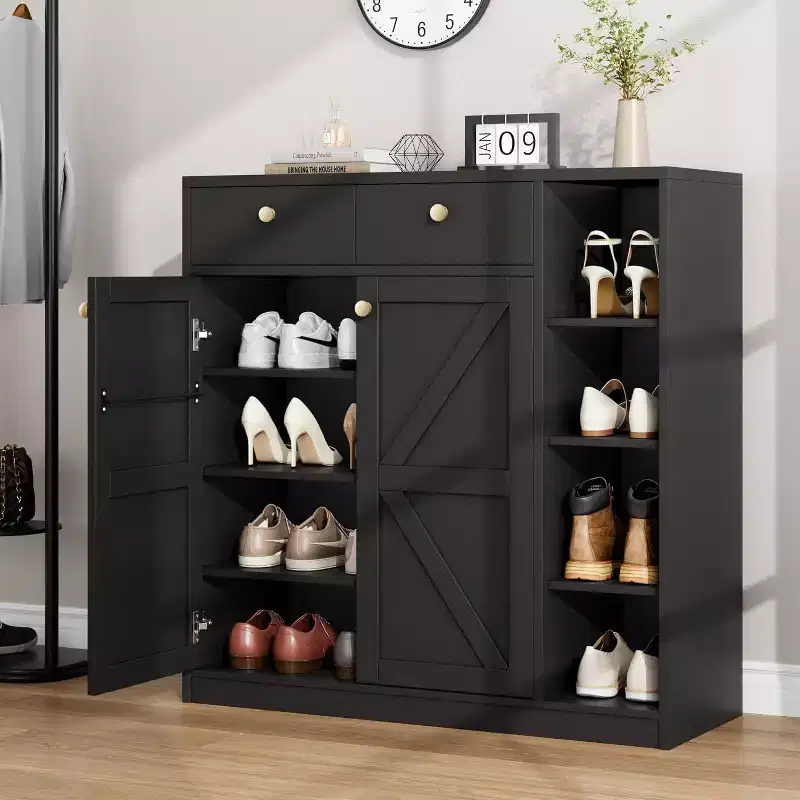 Shoe Storage Cabinet - Modern Organizer with Doors, Adjustable Shelves for Entryway, Holds 18-24 Pairs, Natural