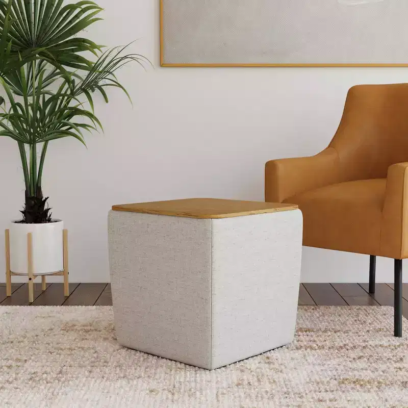 Storage Ottoman with Wood Top