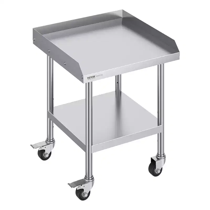 VEVOR Stainless Steel Work Table, 24 x 24 x 30 Inch Commercial Food Prep Worktable with 4 Wheels,Casters, 3-Sided Backsplash HeavyDuty Prep Worktable