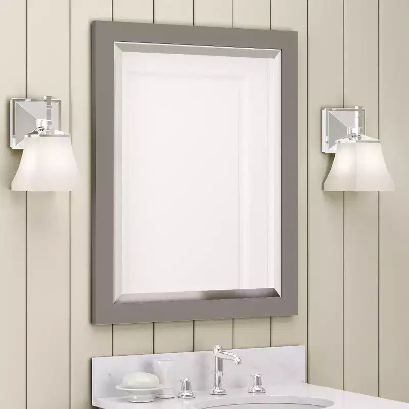 24x30 in. Beveled Glass Bath Vanity Mirror with Espresso Wood Frame, Modern Wall Mounted Mirror for Bathroom Sink or Entryway
