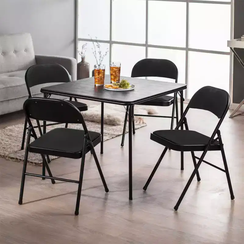 SUGIFT 4 Pack Fabric Padded Folding Chair Portable Dining Chairs , Black