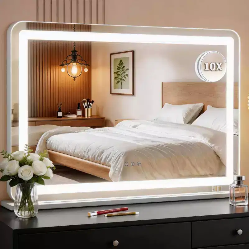 Makeup Vanity Mirror 30x20 Large LED Mirror, Desk Mirorr with Lights, Light up Mirror with 10X Magnification and, Dimmable 3 Modes, Touch Control