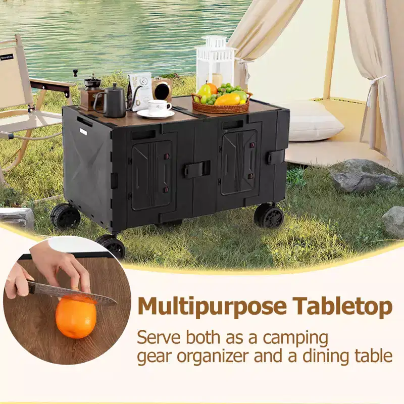 Costway Large Foldable Utility Cart with 2-Tier Storage Crates 5 Rotate Wheels Metal Black/Pink/White